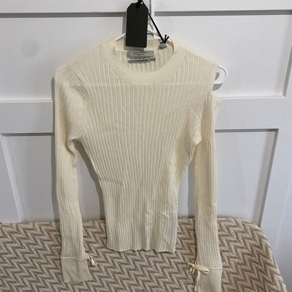AllSaints Women's 100% Merino Wool Ribbed Sweater Chalk White Medium NWT - Picture 3 of 8
